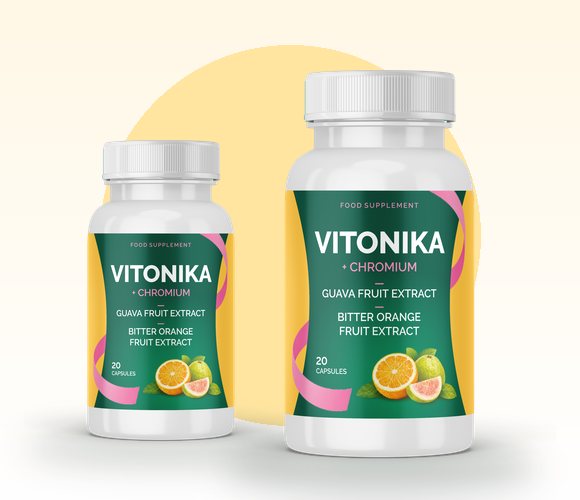 Du Vitonika buteliukai ant šviesaus fono