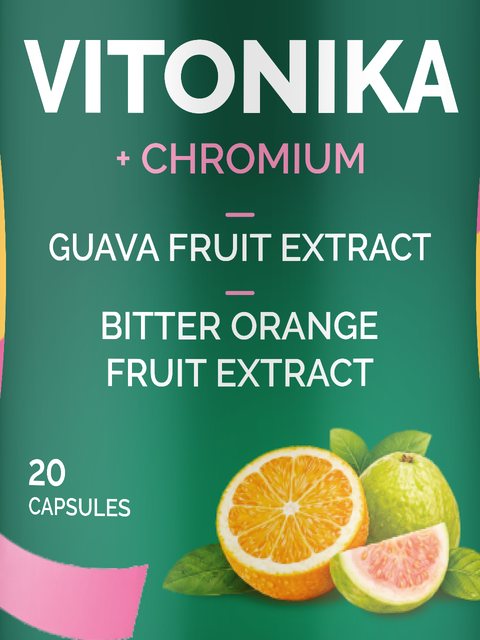 Vitonika etiketė su gvajavos ir karčiojo apelsino ekstraktais